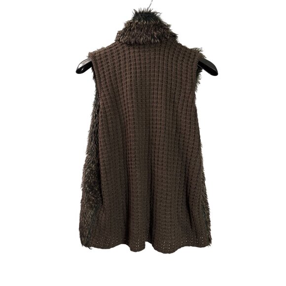 89th & Madison XL Faux Fur Brown Sleeveless Vest Open Front Lightweight Knit - Picture 2 of 5